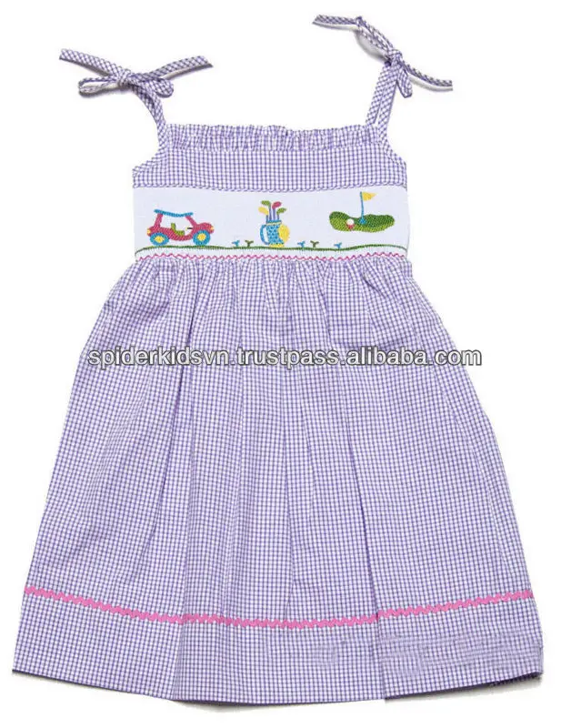 
Infant/Toddler Girl Purple Gingham Smocked Golf Golf Dress 