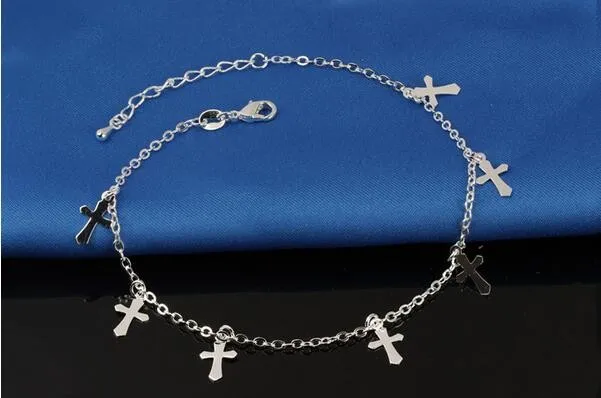 Silver Star Cross Heart Beadas Pendant Chain Anklet Bracelet Barefoot Anklets