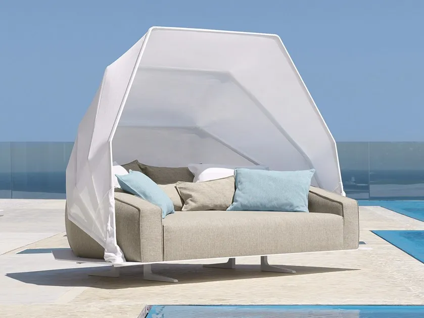 garden furniture outdoor poolside rattan wicker chaise sofa double sun lounger with shade daybed with canopy