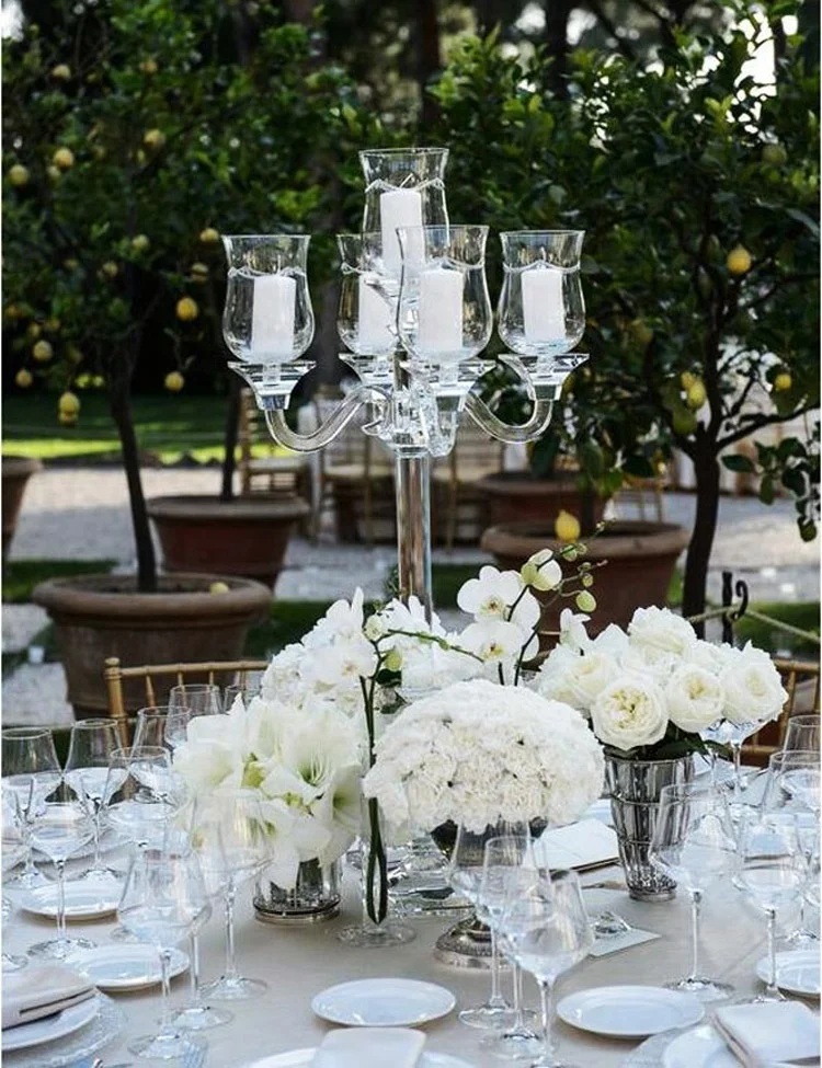 glass hurricane 5 arms wedding crystal table candelabras centerppiece clear new candle holders
