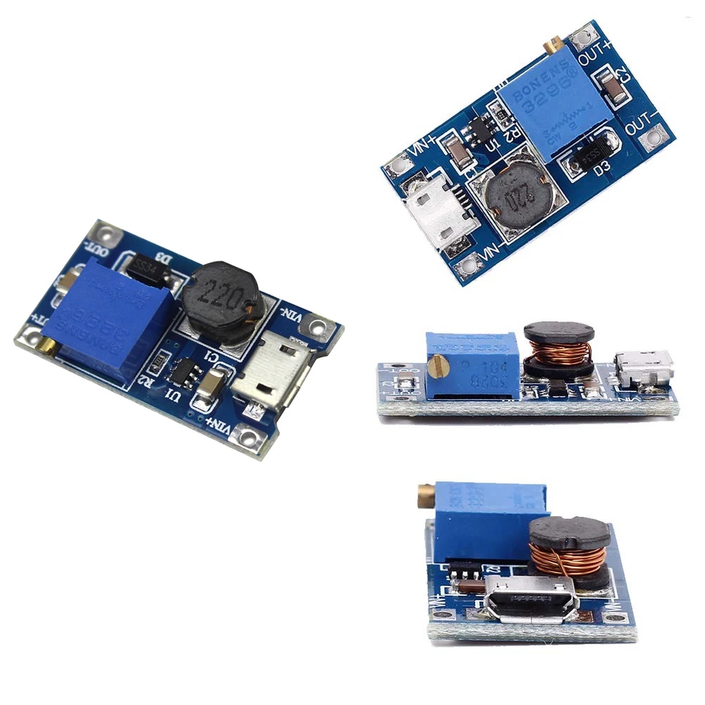 MT3608 DC-DC Adjustable Boost Module 2A Boost Plate 2A Step Up Module with MICRO USB 2V - 24V to 5V 9V 12V 28V LM2577