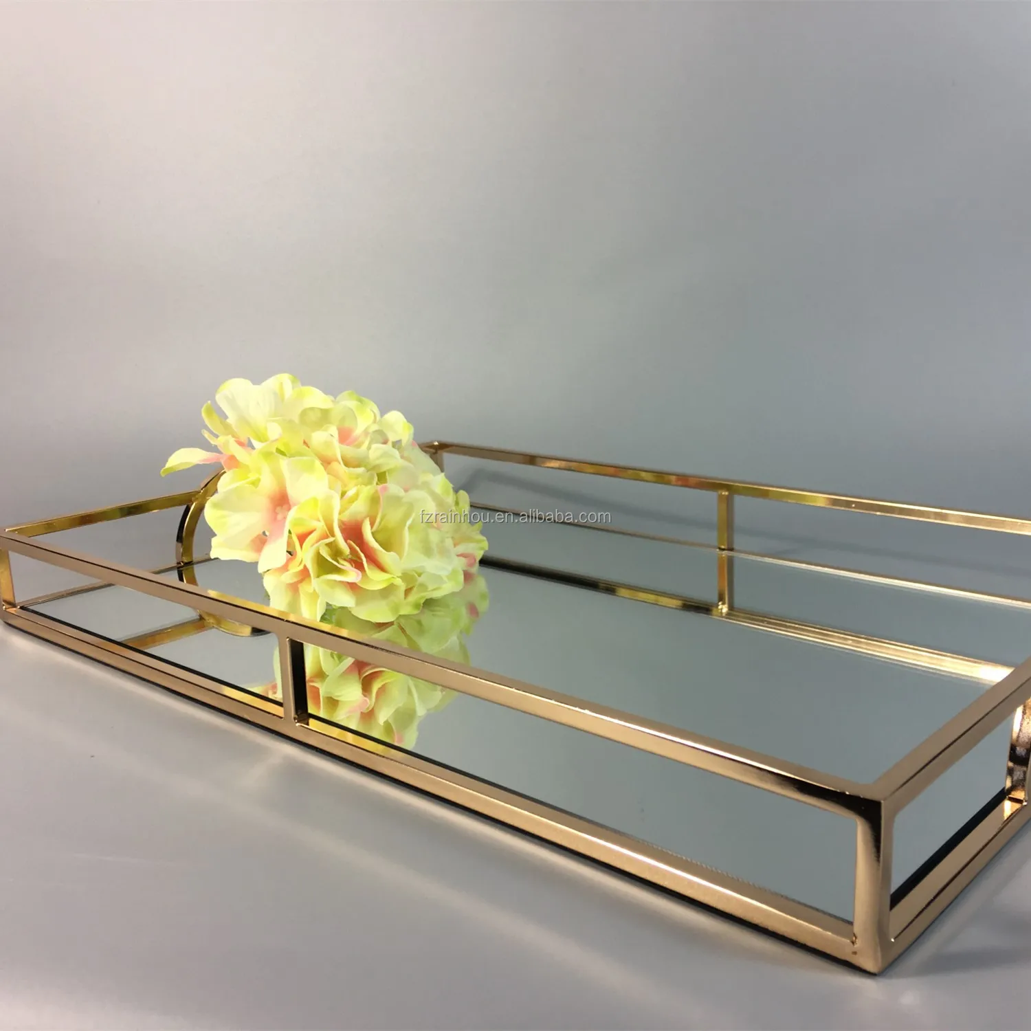 100% handmade rectangle metal vintage glass mirror serving tray for home decor and hotel