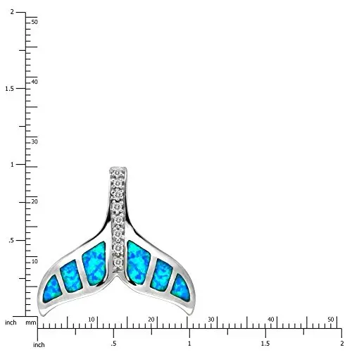Hot Sale 925 Sterling Silver Simulated Blue Opal Whale Tail CZ Accented Pendant Necklace
