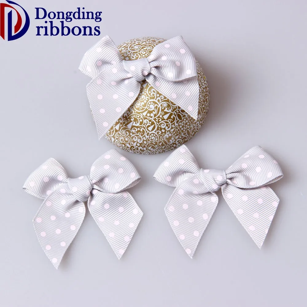 Wholesale pre-made ribbon bow ,grey polka dots grosgrain ribbon hair bows for decoration