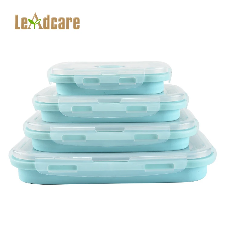 Bpa free food grade 4PCS Silicone Foldable bento box Collapsible Lunch Box Set Folding Food Storage Container