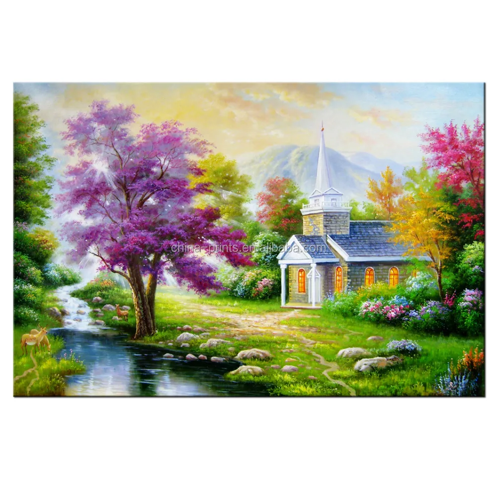 Countryside Drawing Picture Canvas Prints Nature Scenery Giclee Print Wholesale Canvas Painting for Interior Decoration