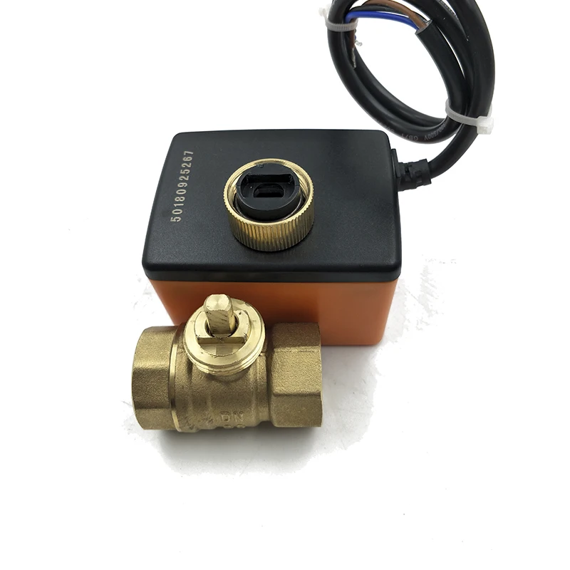 AC 230V 2 Way brass motorized flow control valve electric actuator ball valve DN25 for HVAC
