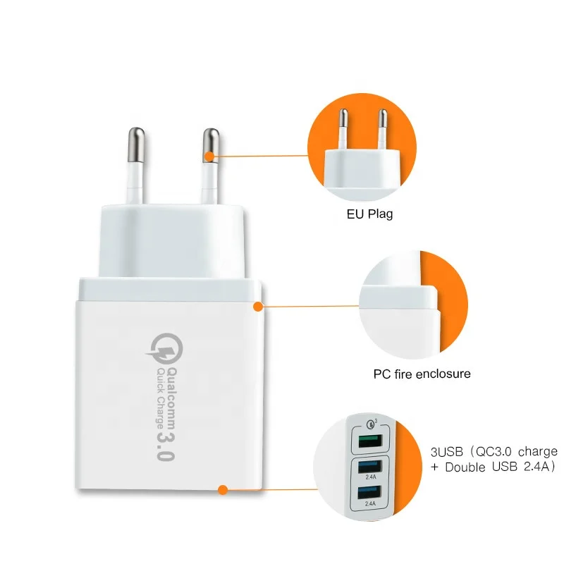
SUNLINE 2021 new arrivals 30w 3-PORT USB Travel Wall Power Charger AC Adapter 5V 3A with US/UK/EU plug 
