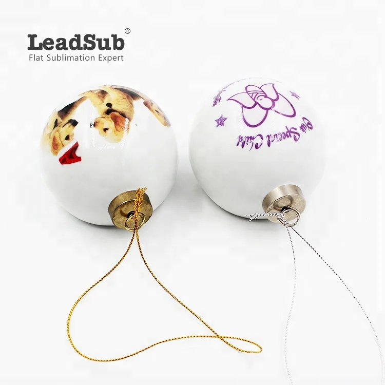 Customized White Roasted Flowers Ceramic Sublimation Tree Hanging Ornament With Printing Christmas Ball