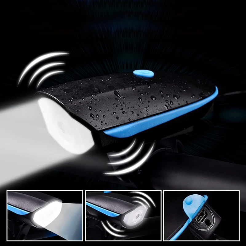 Высокомощный перезаряжаемый светодиодный фонарик с USB, 3 режима, освещение для горного велосипеда с динамиком 120 дБ