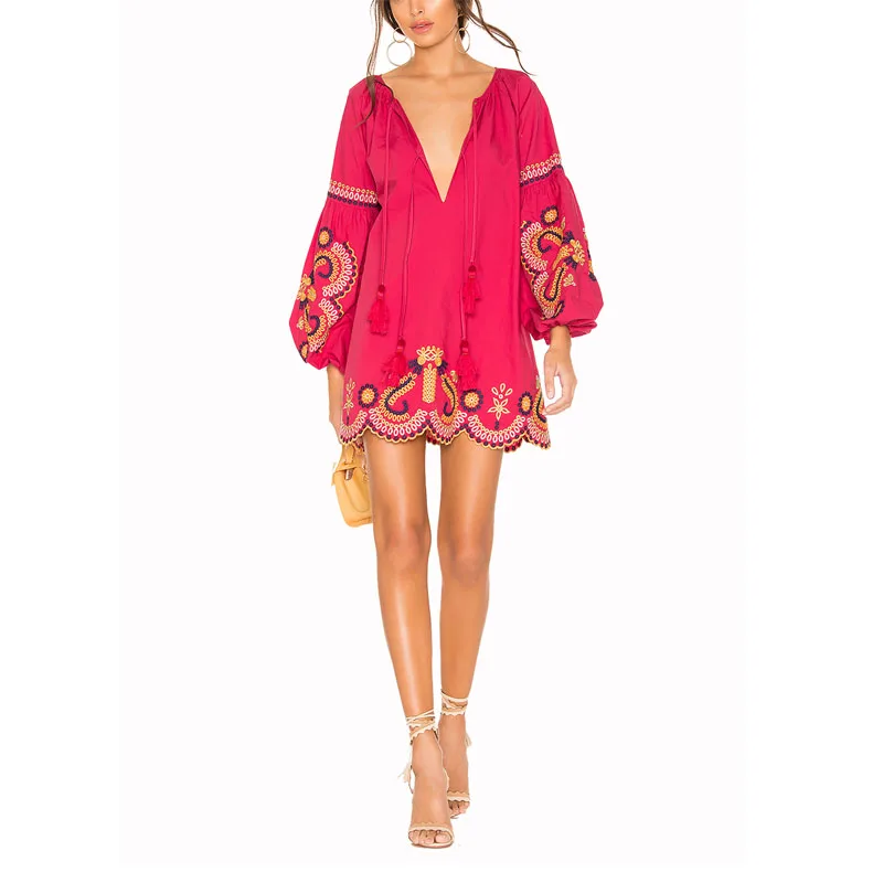 Fashion Chinese Style Long Sleeves Printed Mini Women Fashion Dress