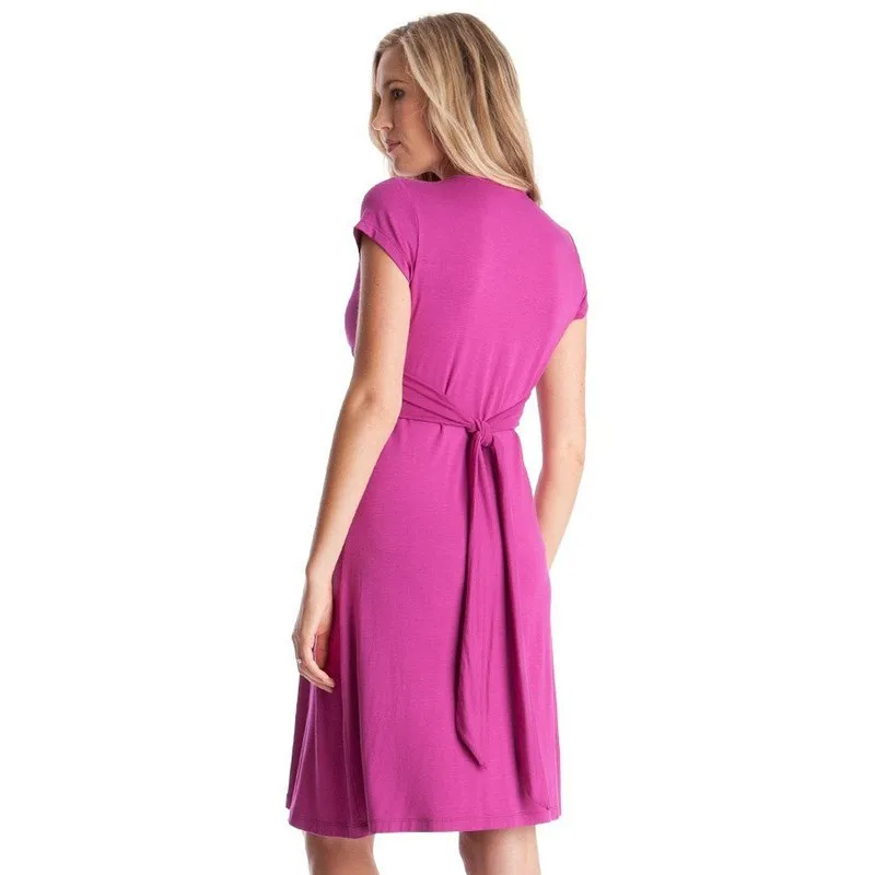 Ecoach оптовая продажа OEM Европейский стиль женское платье с узлом спереди для беременных и кормящих матерей с коротким рукавом в сторону для грудного вскармливания