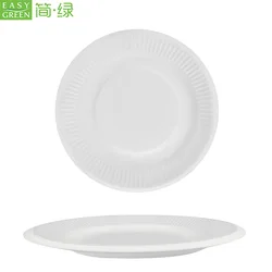 Easy Green 9 inch Round White Dessert Bagasse Sugarcane Biodegradable Corn Starch Disposable Plate