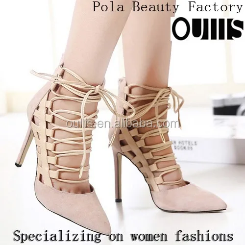 The factory wholesale women shoes Stylish lace-up pointed toe ankle boots ankle pump dress shoes PJ4143