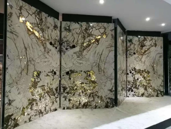 Snow mountain silver fox marble backlit translucent wall fiberglass honeycomb panels