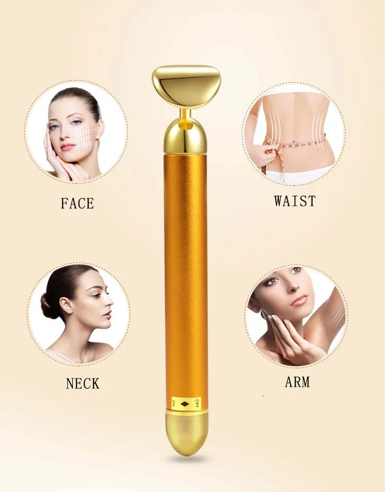 O-shape Face Massage Roller Golden Vibrating Energy Beauty Bar