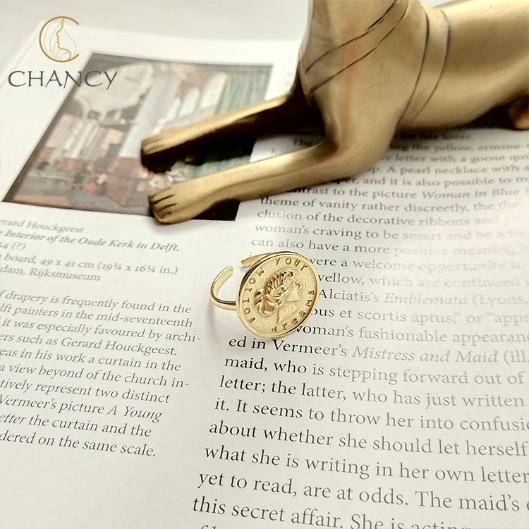 
Hot sale 925 sterling silver big gold coin finger ring 