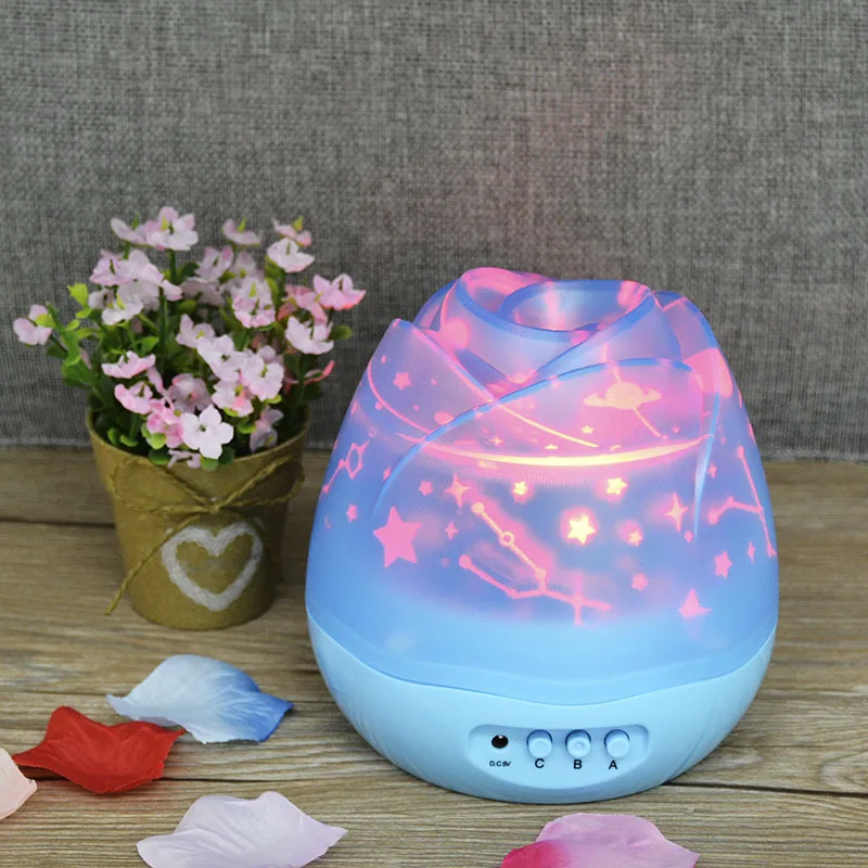 Wholesale Stock Small Order Lovers Gift Colorful Rose Star LED Night Light Projector