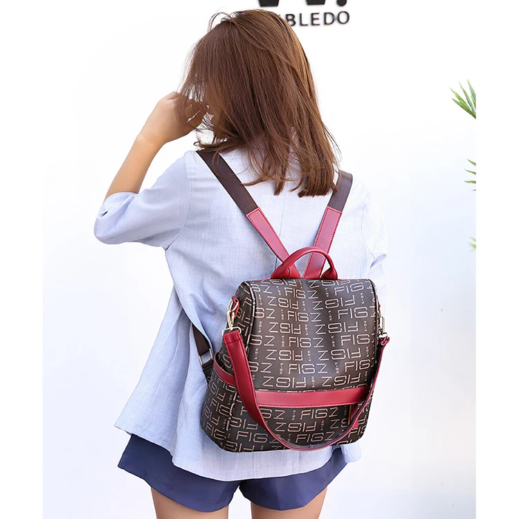 2019 newest pu leather school backpack for women with letter printing