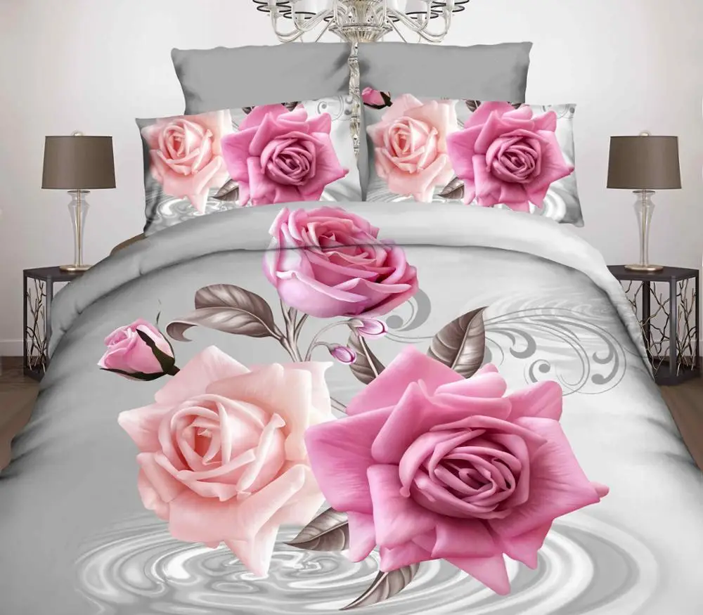 
3D flower printed 100% polyester bedding set, duvet cover set 
