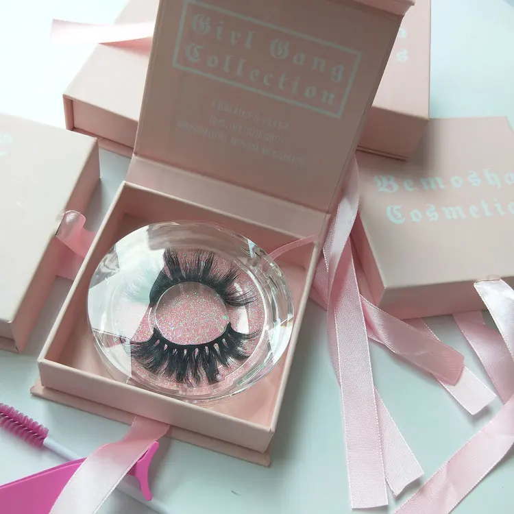 Wholesale Custom Long Dramatic 25mm Lashes Individual Create Your Own Lashes With pink Custom Packaging
