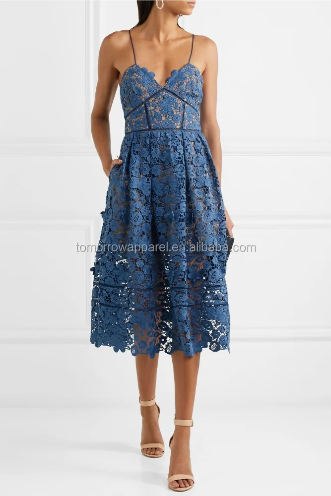 Guipure Lace Midi Dress Manufacture Wholesale Fashion Women Apparel (TA3119D)