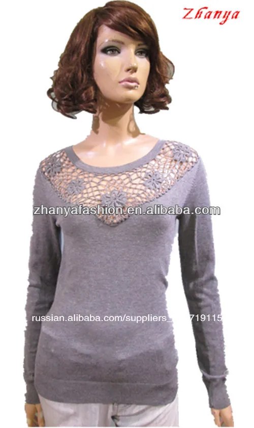 женская 2014 вязание крючком кружева пуловер свитер