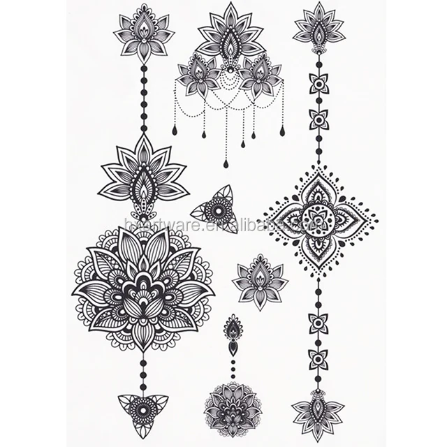 
Custom printed body makeup black tattoo stickers temporary hollow lace 