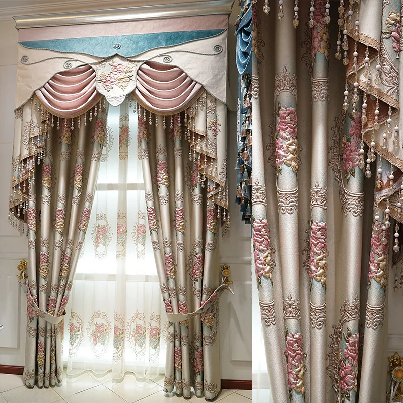 Chinese Supplier European Luxury 3D embossed Window Curtains