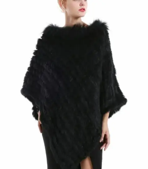 Manufacturer Custom Embroidered 2018 winter high quality fancy real rabbit fur women fur poncho
