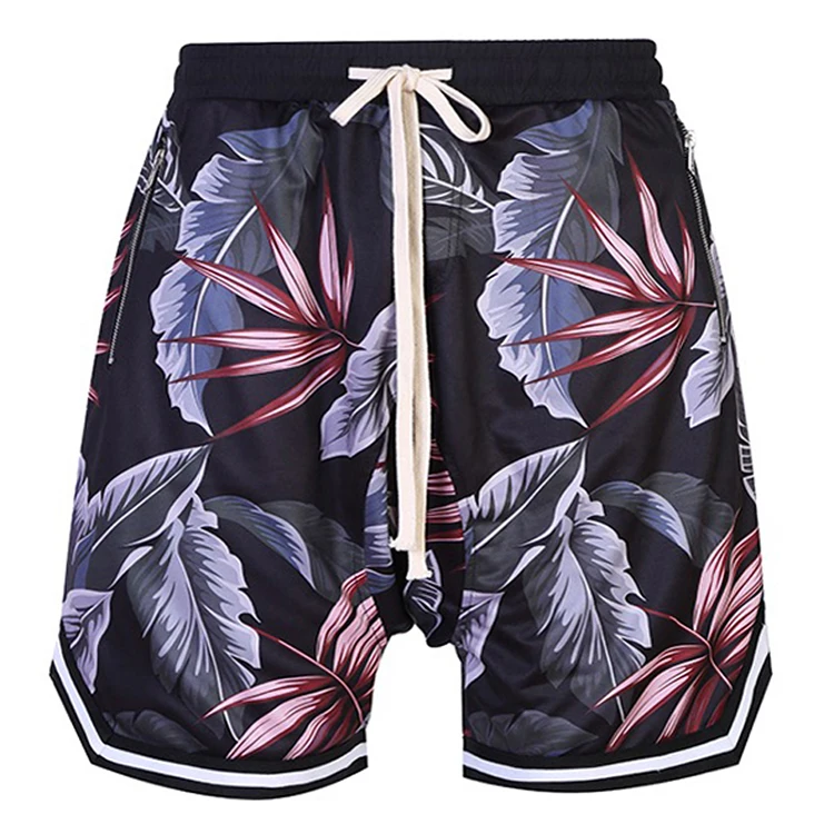 Summer Casual Zipper Pockets Shorts Mens Floral Print Shorts