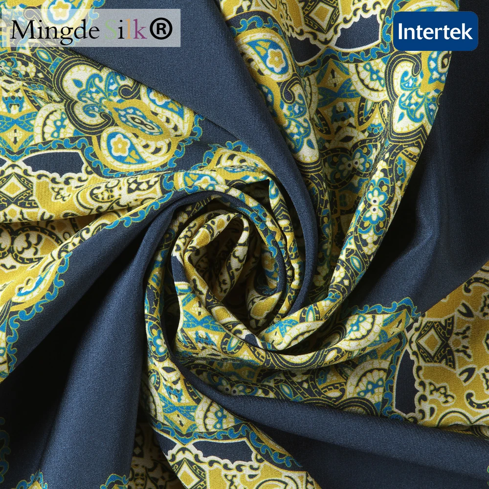 Printed stretch silk crepe de chine fabric 16mm