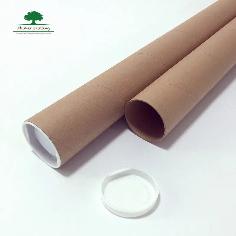 2mm thickness cardboard kraft paper cardboard shipping tube poster paper tube with white plastic end cap