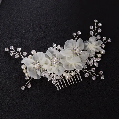 Bridal Wedding pearl Flowers Bride Marriage Party Rhinestone Hair Comb