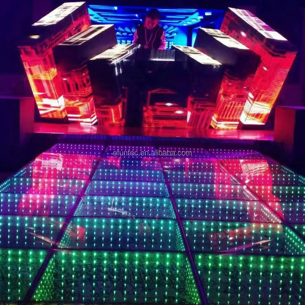 RGB color changing DMX interactive dance floor panels stage 3d infinity led mirror dance floor