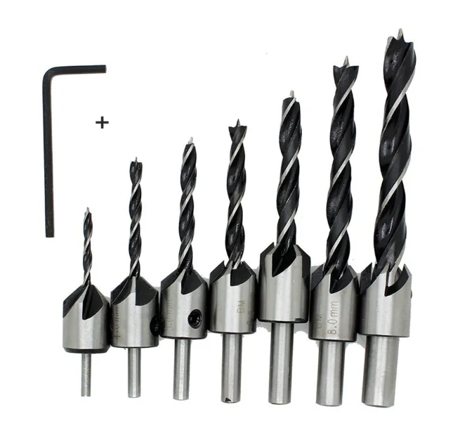 HSS Drill bit Set Carpentry Reamer Chamfer End Milling 3mm-10mm 7pcs Countersink Drill Bit