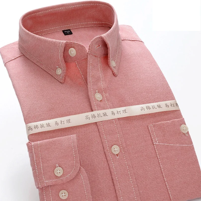 Низкий минимальный заказ, новый бренд, Мужская однотонная Весенняя Повседневная рубашка из ткани Оксфорд по оптовой цене