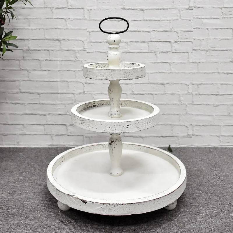 Luckywind Shabby Chic White Food Serving 3 Tier Round Plate Stand