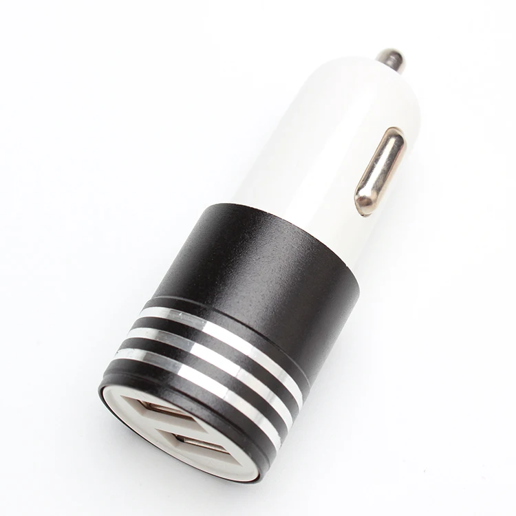 Good selling three-striped aluminum alloy 2 usb port car charger with smart IC for mobile phone
