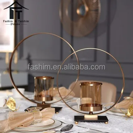 Unique home decor wedding antique brass metal glass tealight candle holder vase