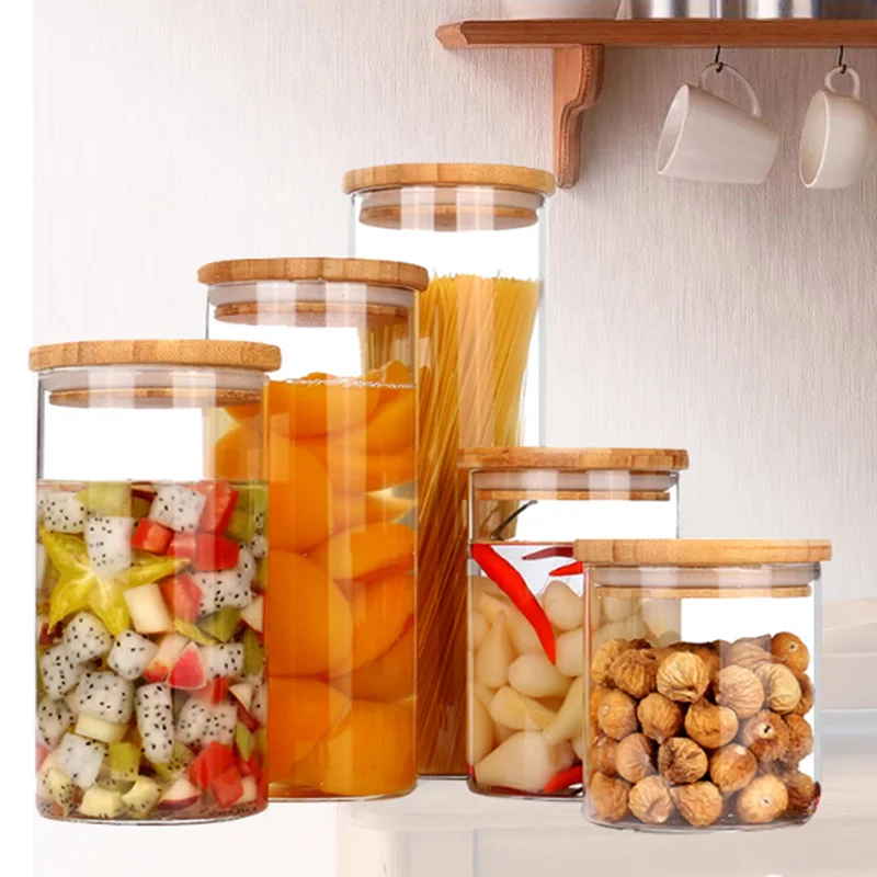 Home Goods Sealed Stacking Air Tight Glass Storage Jar With Bamboo Lid