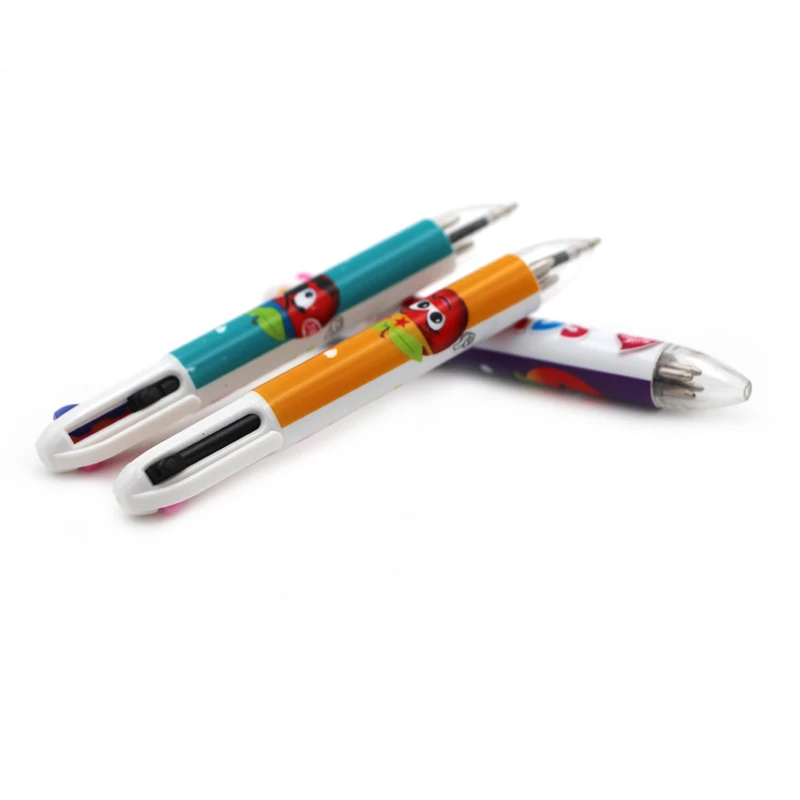 Promotion heat transfer mini short multicolor pen cute 4 color inks ball pen with full color printing highlighter