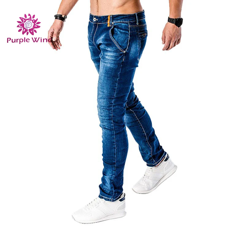 Slim fit stretch scratch with decorative patch denim jeans for men