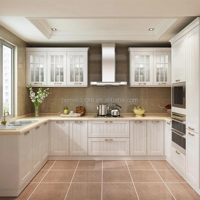 Простой дизайн открытого типа, белый цвет, кухонный шкаф U-образной формы