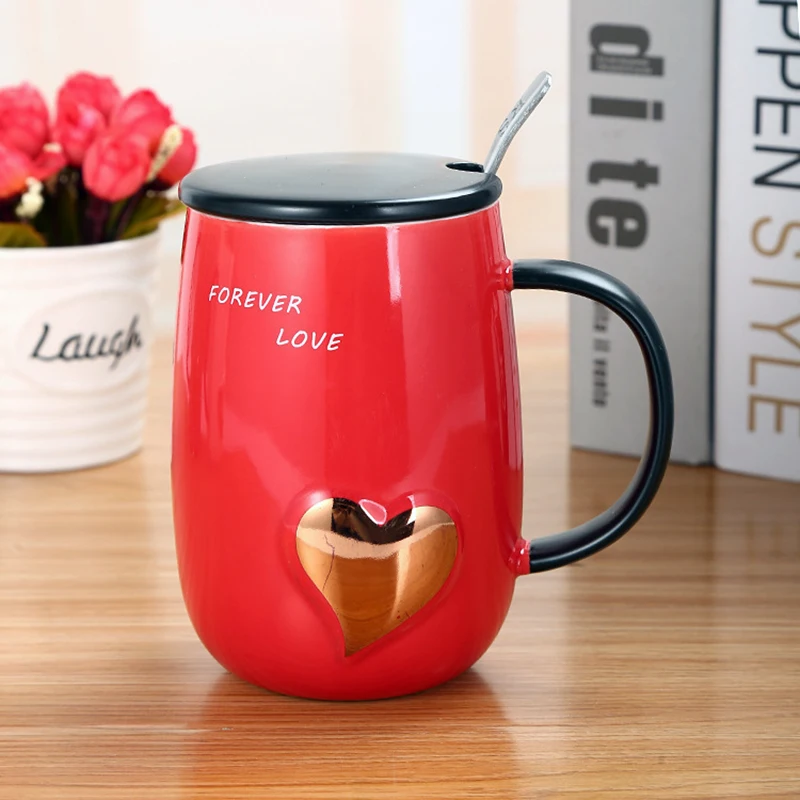 Forever lover golden heart ceramic cup anniversary cup for couple