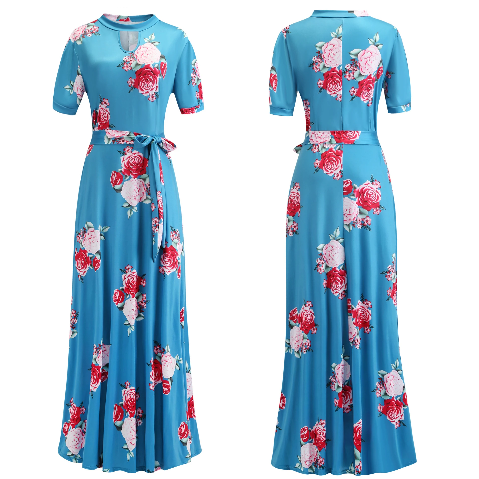 Женская модная обувь в богемном стиле с цветочным принтом и длинными рукавами с круглым вырезом и принтом Макси платье пляжное платье для маленьких девочек в винтажном стиле; Платья больших размеров (S-5XL)