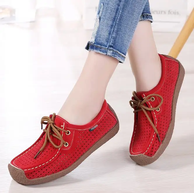 Туфли женские с ремешком на плоской подошве, Повседневная дышащая обувь для мам с перфорацией,