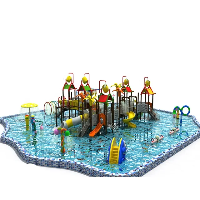 Commercial Outdoor Amusement Park Fiberglass Water Park With Slides For Kids Adults