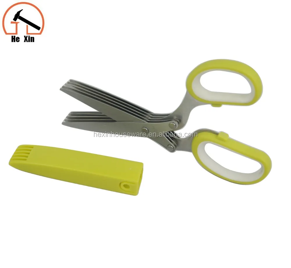 
Five blade herb scissors soft touch handle with blade sheath 