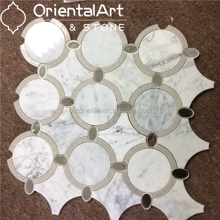 2017 natural water jet bianco carrara flower marble mosaic bathroom wall tile